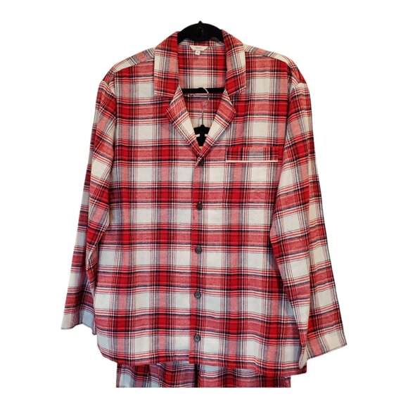 EBERJEY SZ M Men's Plaid Soft Flannel Long Pajama Set in Red & Ivory - Picture 7 of 16